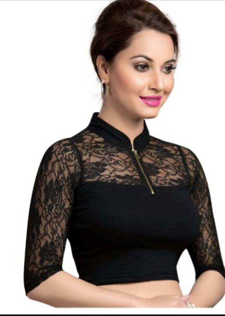 Stylish Cotton Spandex Black Stretchable Blouse